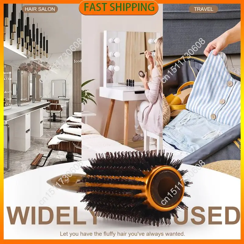 Compre ahora, peine de sarga recta para el cabello, cerdas de jabalí naturales, cepillo rodante, barril redondo, rizador, herramienta de estilismo de peluquería DIY