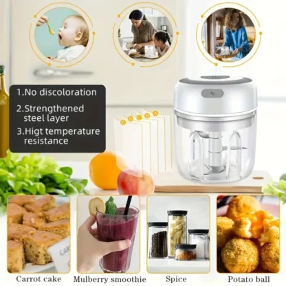 Picadora de alimentos eléctrica recargable por USB de 250 ml: aparato de cocina compacto y rápido para picar ajo, carne, verduras, nueces, hierbas