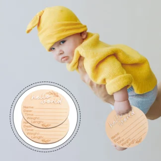 Señal conmemorativa de tiempo de madera para recién nacido, placa de anuncio de nacimiento, tablero redondo de hito, accesorio para fotografía de bebé, caja fuerte de madera Natural, 2 uds.