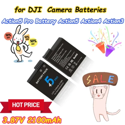 2100mAh para baterías de cámara DJI Action5 Pro Action5 Action4 Action3