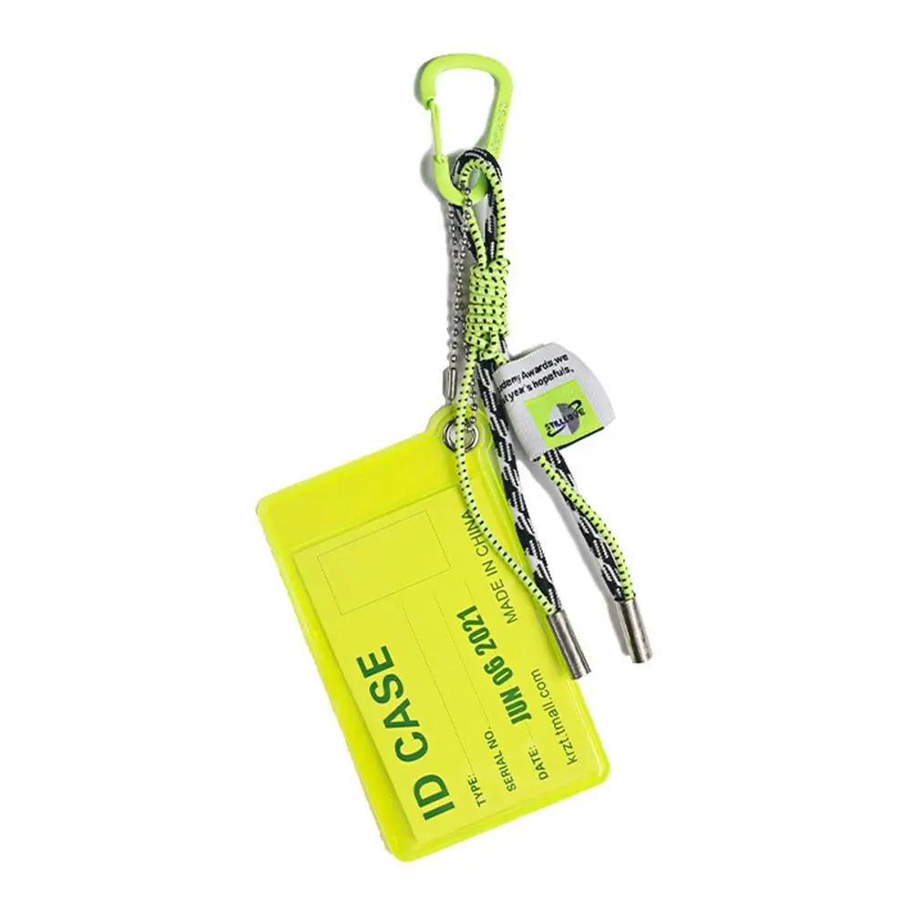 Portatarjetas de Color fluorescente, cordón, llavero de Metal transparente, correa para tarjeta de identificación, bolsa de cuerda tejida, amuleto, soporte para credenciales, nombre y crédito