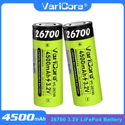 VariCore 26700 3,2 V batería recargable de fosfato de hierro y litio 4500mAh descarga continua 22,5A para dispositivos eléctricos de linterna