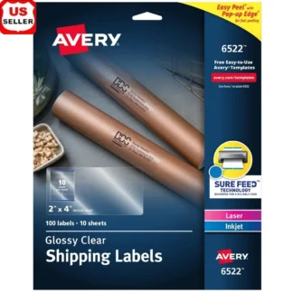 Etiquetas de envío transparentes y brillantes, paquete de 100, adhesivo permanente de fácil cáscara, Compatible con impresora de múltiples superficies, 2x4 pulgadas