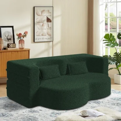 Sofá cama plegable convertible 2 en 1, sofá cama de salón perezoso de forro polar de felpa, sofá cama de suelo plegable de espuma, sofá de espuma viscoelástica de tamaño completo de 78"