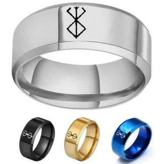 Anillo Berserk periférico de animé Simple en 4 colores, anillo de acero inoxidable con láser fresco, joyería para hombres y mujeres, talla 7-12
