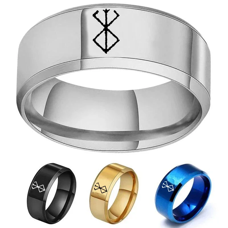 Anillo Berserk periférico de animé Simple en 4 colores, anillo de acero inoxidable con láser fresco, joyería para hombres y mujeres, talla 7-12