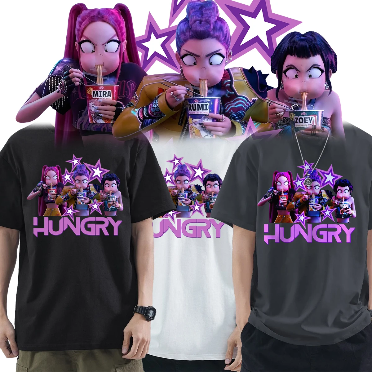 K-pop: Demon Hunter Camiseta de manga corta para niñas, mercancía de película de Anime, pareja a juego, 100% algodón, regalo de Halloween para hombres y mujeres