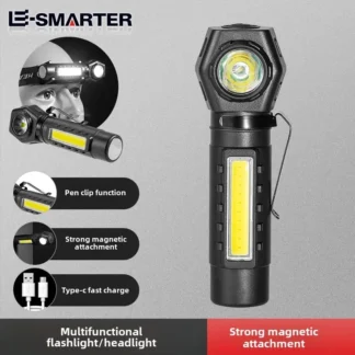 Linterna COB recargable por USB de aleación de aluminio LED para exteriores, luz fuerte, faro de haz largo, luz LED para acampar