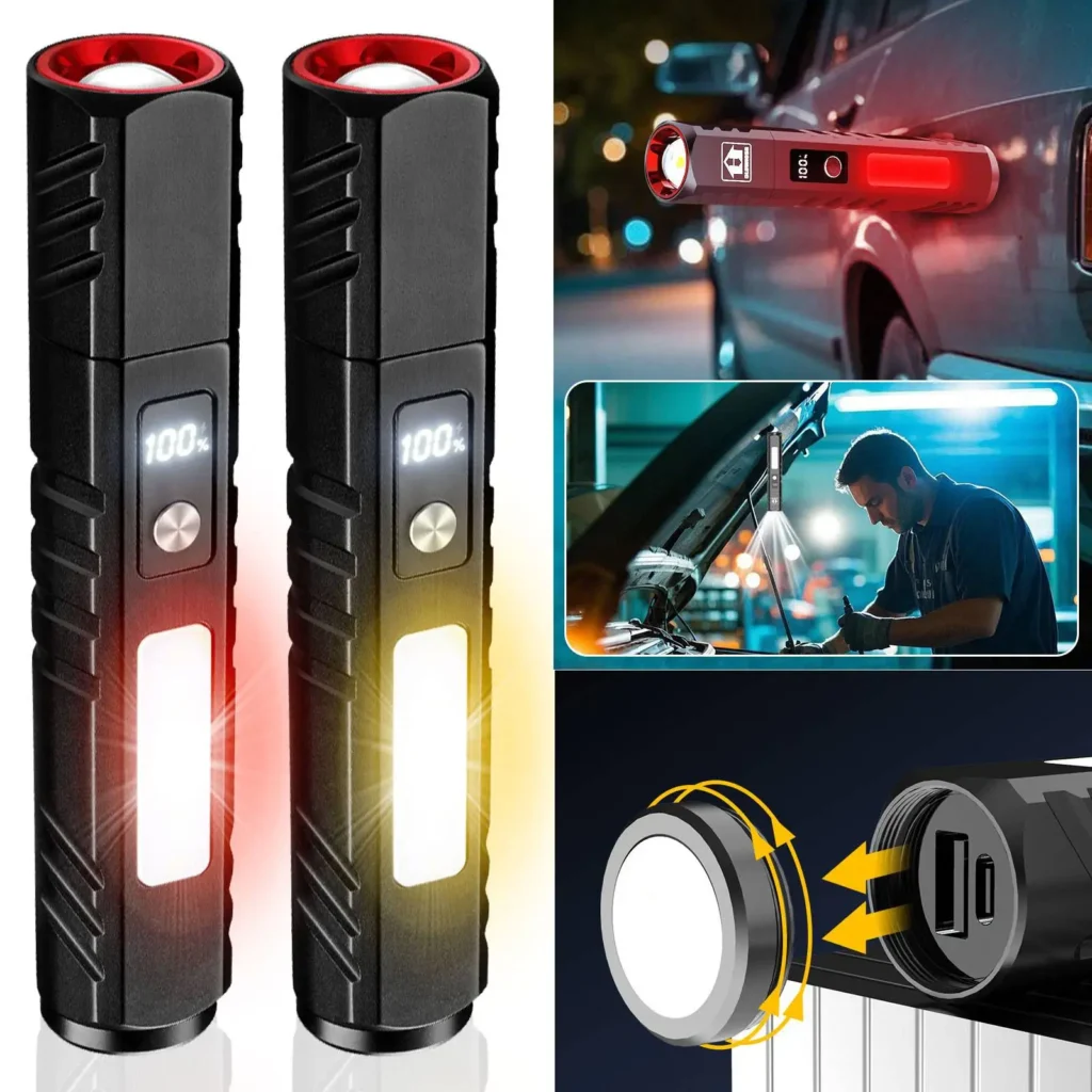 Linterna de Zoom telescópico para el lugar de trabajo e iluminación de seguridad 7 modos de iluminación 18650 incorporada lámpara magnética con pantalla de energía de la batería