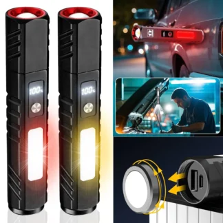 Linterna de Zoom telescópico para el lugar de trabajo e iluminación de seguridad 7 modos de iluminación 18650 incorporada lámpara magnética con pantalla de energía de la batería