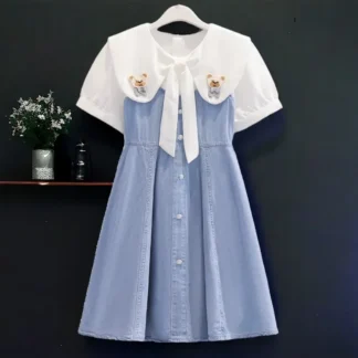 Vestidos vaqueros de verano para niñas, trajes azules para niños, ropa de uniforme escolar, vestido de manga corta, disfraces para niños de 6, 8, 9, 10, 11 y 12 años