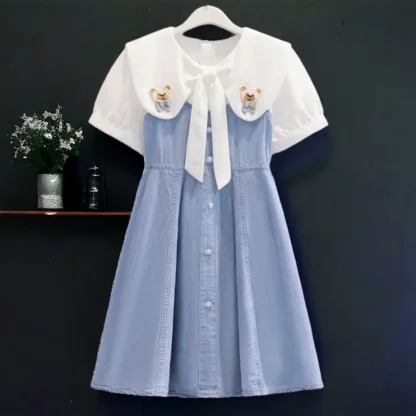 Vestidos vaqueros de verano para niñas, trajes azules para niños, ropa de uniforme escolar, vestido de manga corta, disfraces para niños de 6, 8, 9, 10, 11 y 12 años