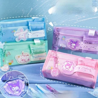 Bolsa de lápices Sanrio con bonitos dibujos de Kuromi Melody, bolsa de lápices de lona multifuncional de gran capacidad, caja de papelería para niñas y estudiantes
