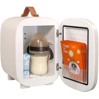 Mini refrigerador para el cuidado de la piel de 4 litros: lindo calentador AC/DC para cosméticos, bebidas y aperitivos (certificación ETL, blanco)."