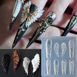 Molde para tallar uñas de silicona con alas de plumas encantadoras 3D, placa de estampado de alas de Ángel elegante, plantilla de plantillas con estampado de Gel para manicura, 1 Uds.
