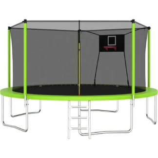 Trampolín exterior de 1000 LBS y 14 pies con aro de baloncesto y red de seguridad - Trampolín recreativo resistente y aprobado por ASTM