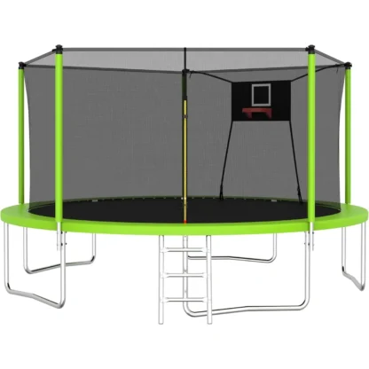 Trampolín exterior de 1000 LBS y 14 pies con aro de baloncesto y red de seguridad - Trampolín recreativo resistente y aprobado por ASTM