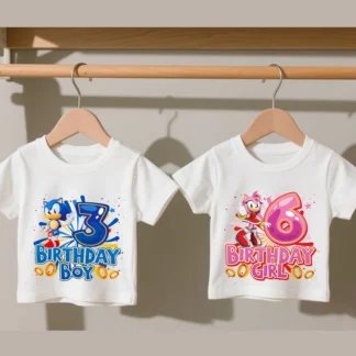 Camiseta con estampado de número 1-9 de cumpleaños de dibujos animados de Sonics para niños, ropa Amy Rose, camisetas de algodón para niño y niña, ropa de verano para chico, regalo