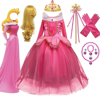 2025 niñas Cosplay Bella Durmiente disfraz de Aurora vestido de princesa niños vestidos de fiesta de cumpleaños elegantes ropa de Halloween 4-10 años
