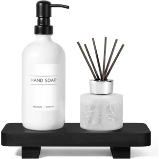 Decoración de mostrador, soporte de Pedestal de madera negra, accesorios de baño de granja, elevador decorativo de madera, bandeja de jabón de cocina f