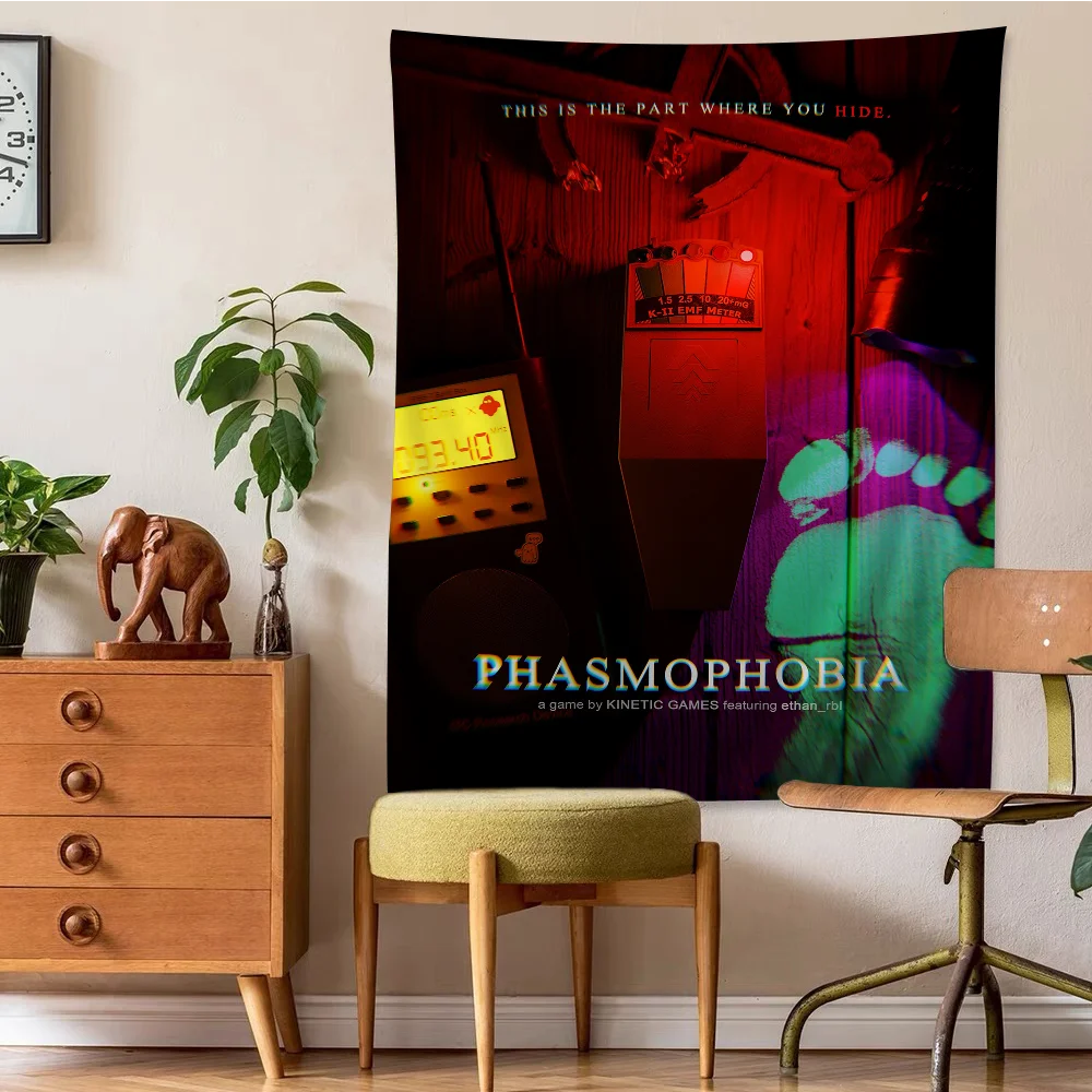 Tapiz de Anime de phasmohobia de juegos de terror populares, alfombras de pared de flores Hippie, decoración de dormitorio, colgante de pared Hippie barato