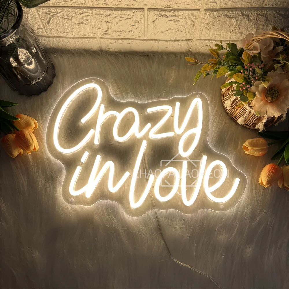 Letrero de neón Crazy In Love, decoración de dormitorio de boda, letrero de luz de neón Led personalizado, pared de habitación, fiesta, decoración de boda, luces de neón, regalo