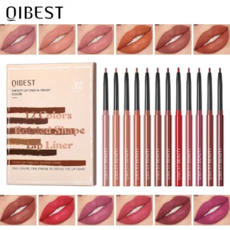 QIBEST Hot 12 unids/set delineador de labios lápiz mate contorno desnudo delineador de labios lápiz labial impermeable de larga duración lápiz labial juegos de maquillaje