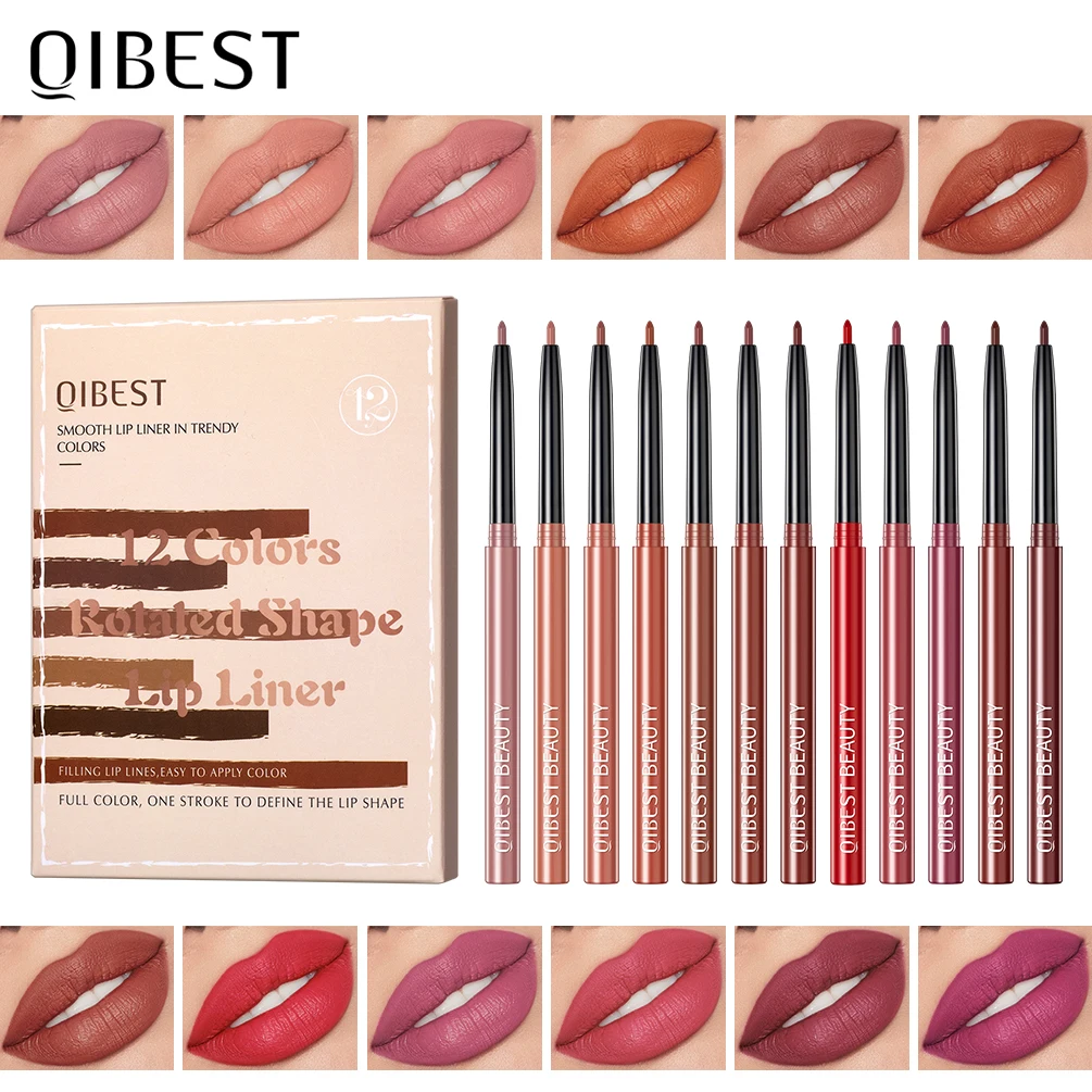 QIBEST Hot 12 unids/set delineador de labios lápiz mate contorno desnudo delineador de labios lápiz labial impermeable de larga duración lápiz labial juegos de maquillaje