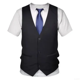 Moda de verano, traje falso divertido, camiseta 3D, pajarita de esmoquin, camisetas estampadas en 3D, ropa de calle de verano para hombres