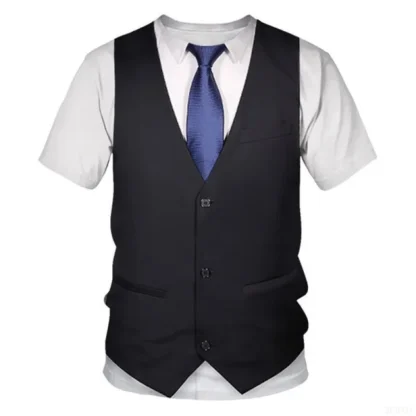 Moda de verano, traje falso divertido, camiseta 3D, pajarita de esmoquin, camisetas estampadas en 3D, ropa de calle de verano para hombres