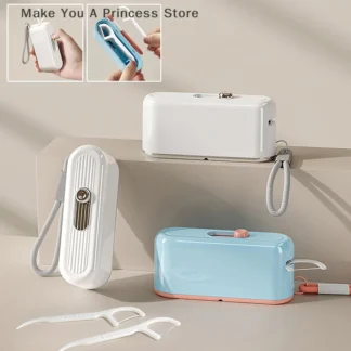 Dispensador de hilo dental, organizador automático eyecable para cuidado bucal, palos de hilo dental desechables a presión, caja de almacenamiento recargable