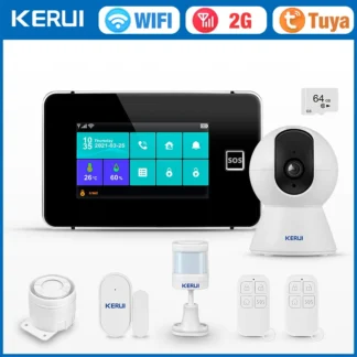 KERUI-sistema de alarma inalámbrico WiFi + GSM, sensores de movimiento, sirena, alarma de casa inteligente Tuya con pantalla de temperatura y humedad, Sensor PIR