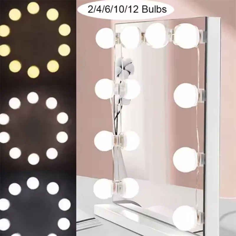 Espejo de maquillaje, luz de tocador, 10 bombillas regulables, brillo de Color ajustable, luz adhesiva para tocador de mesa de maquillaje