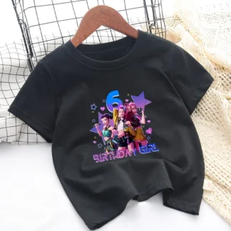 Camisetas Kpop Demon Hunters para niños, camiseta de fiesta de cumpleaños, Camiseta de algodón de manga corta con estampado gráfico de Anime, camisetas de moda para niños y niñas