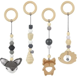 4 piezas de 0 meses de gimnasio colgante de madera para bebés, arco de juego, juguetes para bebés