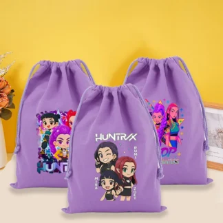 Nuevos bolsas con cordón Kpop Demon Hunters, figuras de dibujos animados impresas, bolsas de almacenamiento de llaves de caramelo para maquillaje, paquete práctico con bolsillos, bolsa de regalo