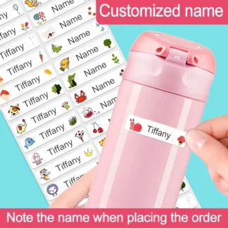 Pegatinas con nombre personalizado, etiquetas impermeables personalizadas para botellas, tazas, papelería para niños, diseños únicos, regalo duradero y ecológico