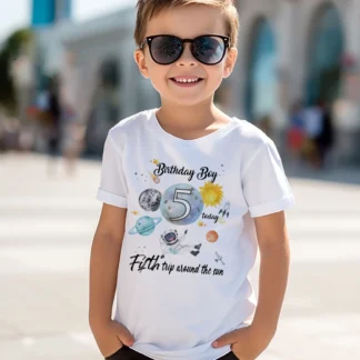 Camiseta con estampado de número 1-12 de cumpleaños de astronauta, camiseta para chico, camisetas de fiesta temática de astronauta, ropa con estampado espacial, camiseta de manga corta para niño