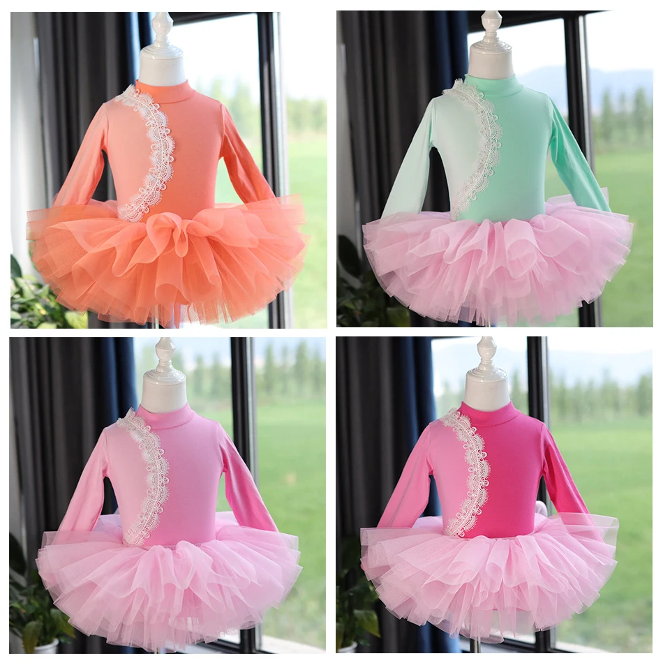 Ropa de baile de caramelo para niña, conjunto de práctica de manga larga para niños, falda tutú de Ballet, vestido de porristas, trajes de gimnasia para niños