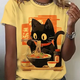Camiseta con estampado 3D de gato y pato de Anime para mujer, camisetas informales de moda con dibujos animados de gran tamaño, camisetas de manga corta, ropa de mujer Animal Y2k