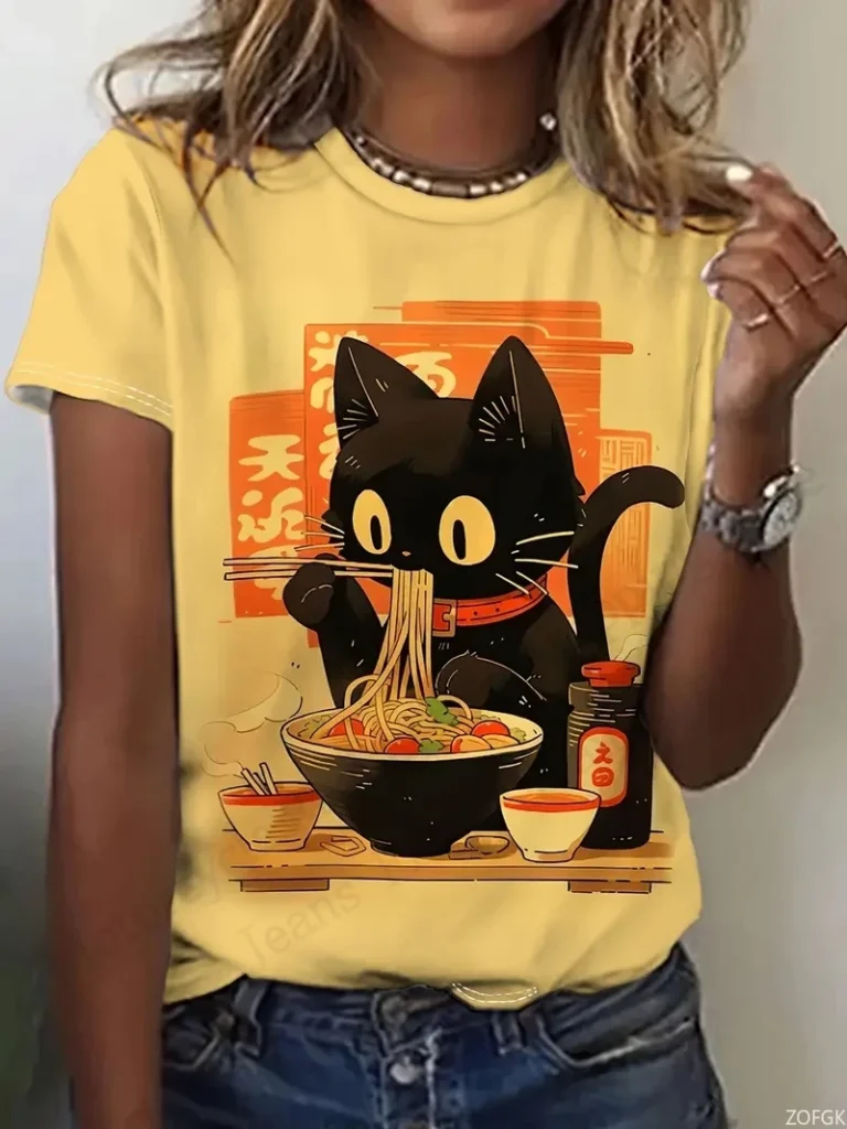 Camiseta con estampado 3D de gato y pato de Anime para mujer, camisetas informales de moda con dibujos animados de gran tamaño, camisetas de manga corta, ropa de mujer Animal Y2k