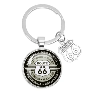 ROUTE 66 llavero motocicleta coche llavero hecho a mano arte foto cabujón de cristal llavero titular mujeres hombres joyería regalo