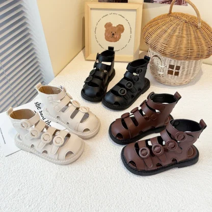 Sandalias para niños, zapatos de princesa ahuecados de alta calidad con gancho y bucle Ins, novedad de verano 2021, zapatos de playa para niños de Color sólido