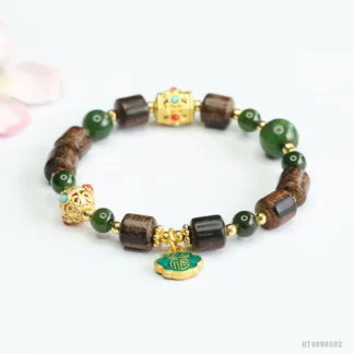 Pulsera de cuentas de jaspe HeTian Natural y madera de águila, joyería de piedras preciosas de lujo del patrimonio neoclántico