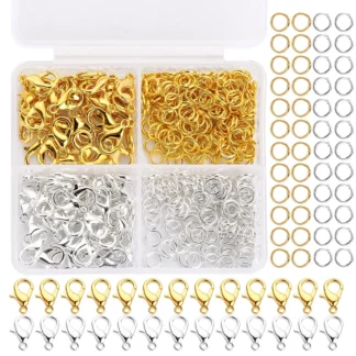 Kit de fabricación de joyas de 300 piezas, cierres de langosta duraderos y anillos de salto con caja de almacenamiento para cadena DIY, collar, pulsera, suministros conectados