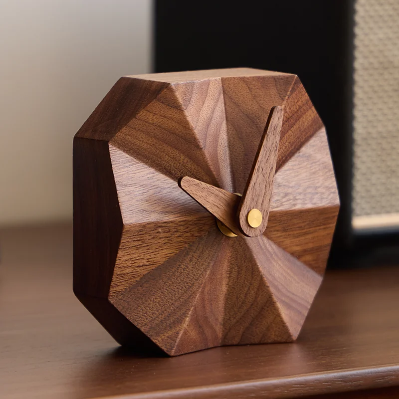 Reloj de escritorio Angular de madera maciza de primera calidad, decoración de mesa silenciosa Retro Vintage, adorno creativo de madera para el hogar, diseño moderno minimalista