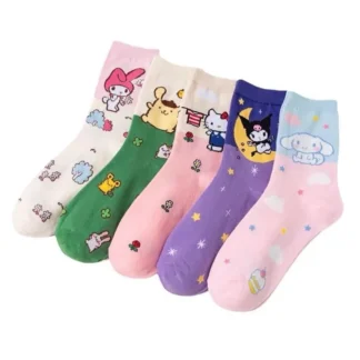 Calcetines de mujer de dibujos animados Sanrio Hello Kitty My Melody, calcetines de algodón de tubo medio para chica, calcetines Kawaii para estudiantes, regalo de Navidad para niñas y niños