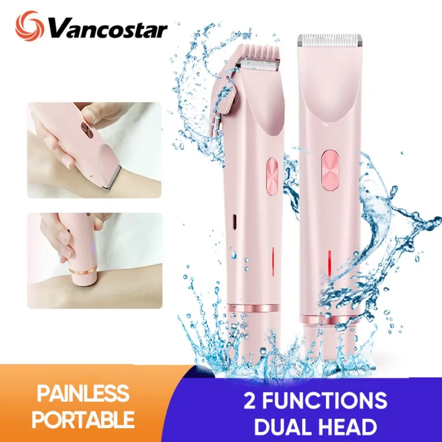 Depilación de doble cabezal para mujer, hoja flotante portátil, cabezal en forma de R, uso en seco y húmedo, recortador Facial indoloro resistente al agua, depiladora corporal
