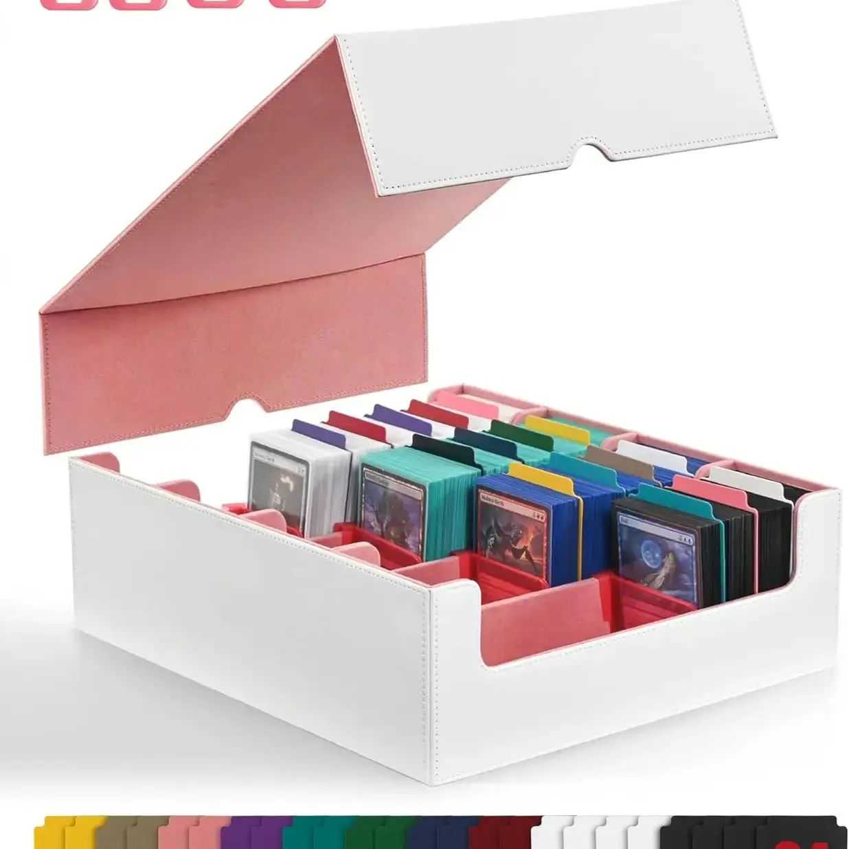 TINTEK 3000+ Caja de almacenamiento de tarjetas para MTG, Yugioh y más – Estuche de baraja de gran capacidad de 4 filas con 24 divisores de colores y 4 Ca