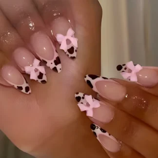 24 Uds uñas postizas de estilo francés rubor rosa almendra prensa en uñas tallado flor oro diamante diseño uñas postizas bailarina manicura